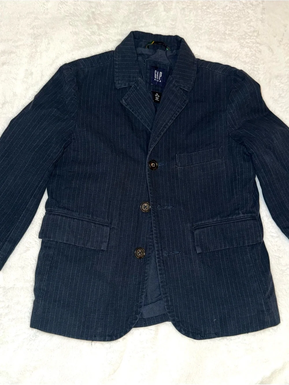 GAP Boys Size 4/5 Dark Navy Denim Pinstripe Sport Coat Blazer